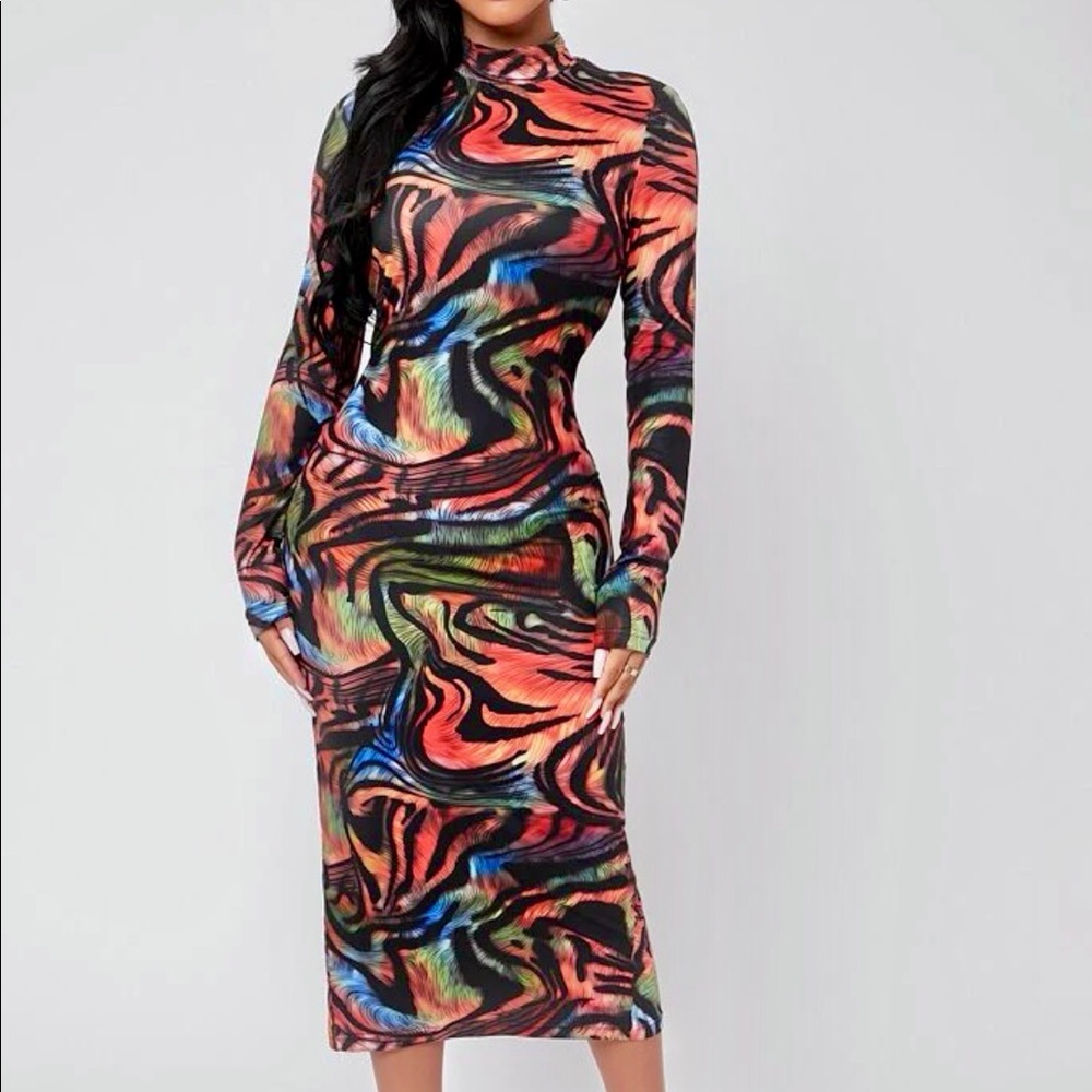 3/$25!!  NEW Mock Neck Long Sleeve MIDI Bodycon Dress Women size M/6
